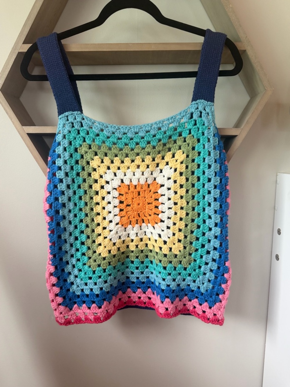 ANDREE BY UNIT Multicolor Crochet Tank Top with Navy Straps